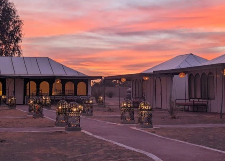 Five-person tent interior, the largest tent at Grand Dune Luxury Camp in Erg Chebbi